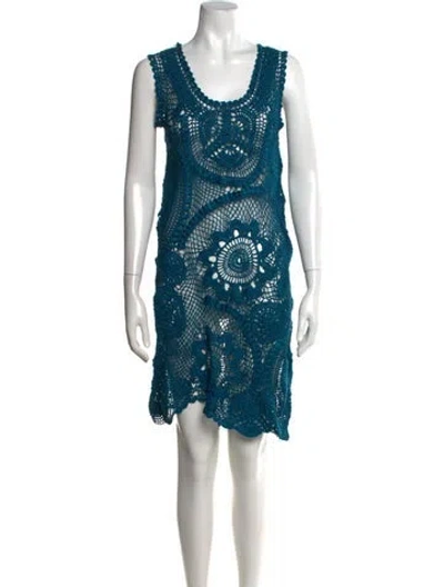 Pre-owned Oscar De La Renta Silk Midi Length Dress W/ Tags In Blue