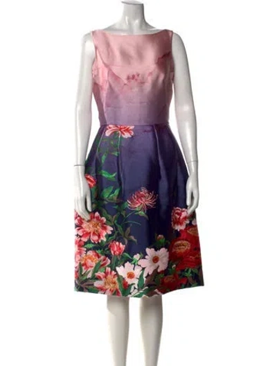 Pre-owned Oscar De La Renta Silk Midi Length Dress W/ Tags In Pink/purple