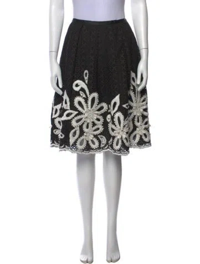 Pre-owned Oscar De La Renta Silk Midi Length Skirt In Black