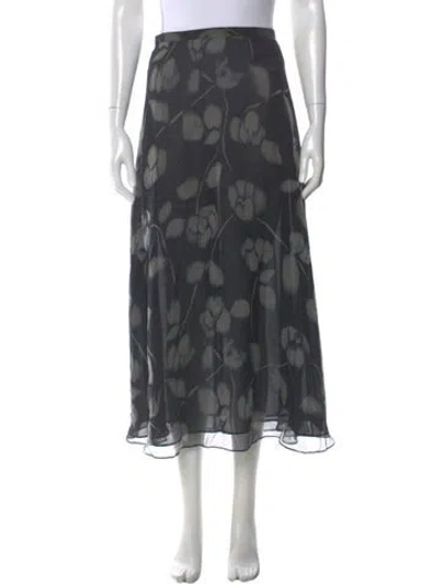 Pre-owned Oscar De La Renta Silk Midi Length Skirt In Gray