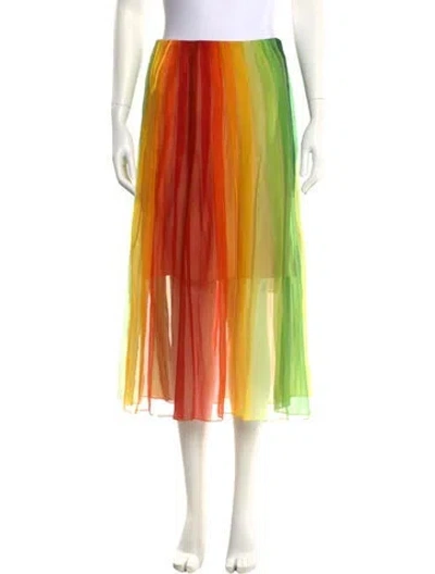 Pre-owned Oscar De La Renta Silk Midi Length Skirt In Green