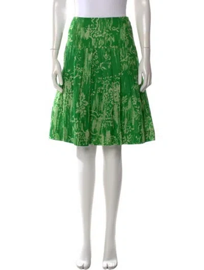 Pre-owned Oscar De La Renta Silk Midi Length Skirt In Green