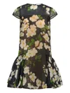 Oscar De La Renta Short Sleeve Drop Waist Cherry Blossom Cloque Dress