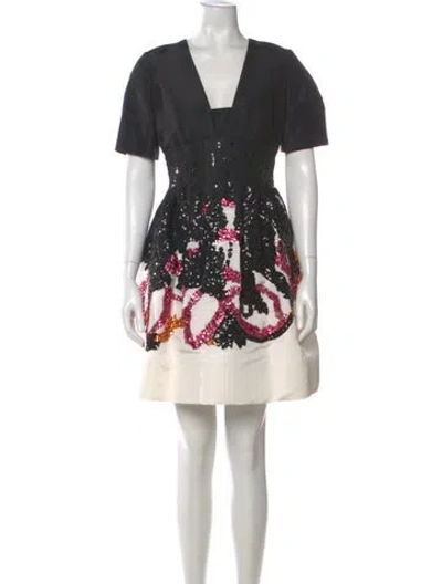 Pre-owned Oscar De La Renta Silk Mini Dress In Black