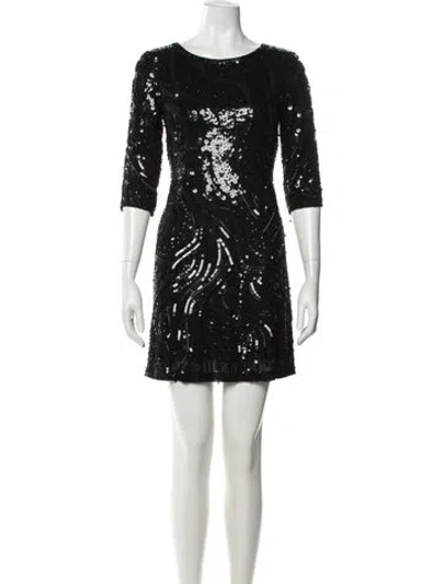 Pre-owned Oscar De La Renta Silk Mini Dress In Black