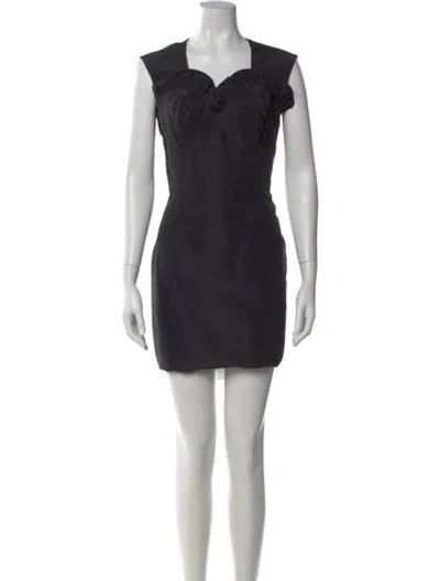 Pre-owned Oscar De La Renta Silk Mini Dress In Black
