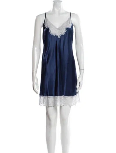 Pre-owned Oscar De La Renta Silk Mini Dress In Blue