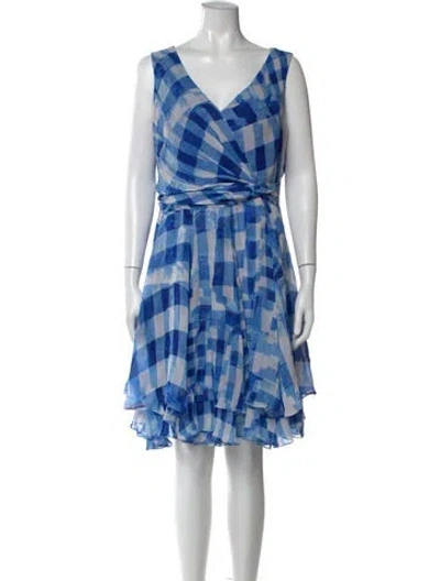 Pre-owned Oscar De La Renta Silk Mini Dress In Blue