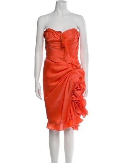 Pre-owned Oscar De La Renta Silk Mini Dress In Orange
