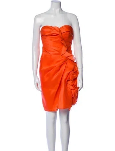 Pre-owned Oscar De La Renta Silk Mini Dress In Orange