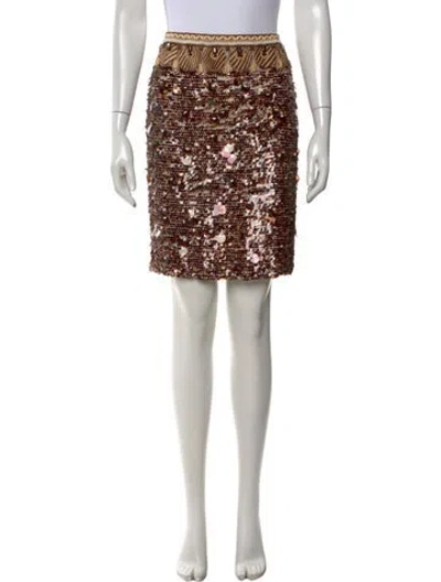 Pre-owned Oscar De La Renta Silk Mini Skirt In Brown