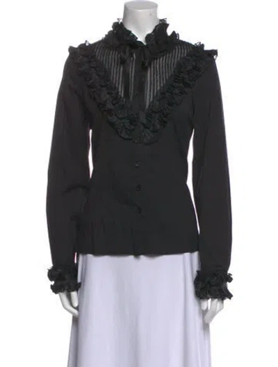 Pre-owned Oscar De La Renta Silk Mock Neck Sweatshirt In Black