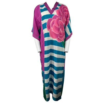 Pre-owned Oscar De La Renta Silk Multi Color Tunica Maxi Dress In Pink