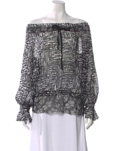 Pre-owned Oscar De La Renta Silk Patterned Blouse In Black