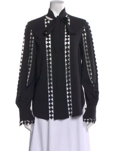Pre-owned Oscar De La Renta Silk Patterned Blouse In Black