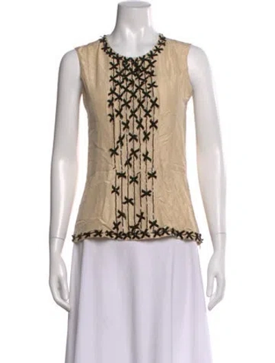 Pre-owned Oscar De La Renta Silk Patterned Blouse In Neutral