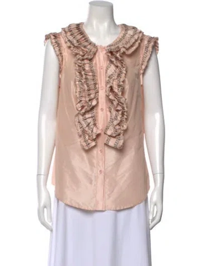 Pre-owned Oscar De La Renta Silk Patterned Blouse In Pink