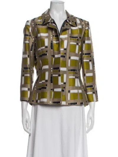Pre-owned Oscar De La Renta Silk Patterned Jacket In Green