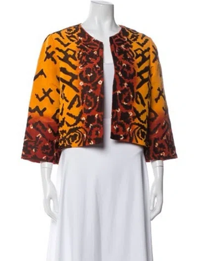Pre-owned Oscar De La Renta Silk Patterned Jacket W/ Tags In Orange