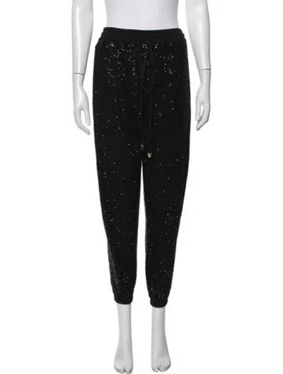 Pre-owned Oscar De La Renta Silk Patterned Sweatpants In Black