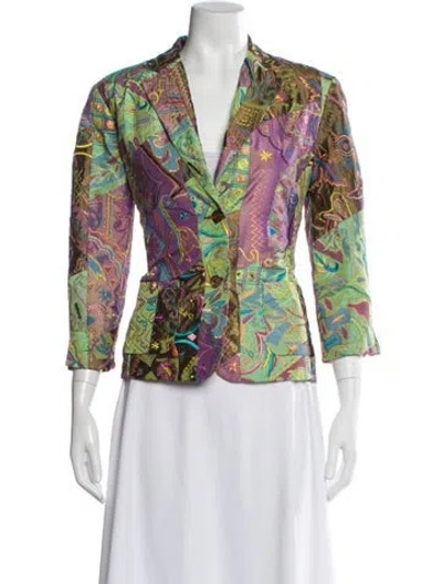 Pre-owned Oscar De La Renta Silk Printed Blazer In Green