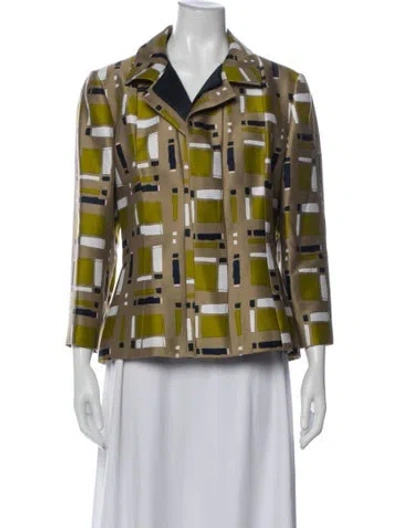 Pre-owned Oscar De La Renta Silk Printed Blazer In Neutral