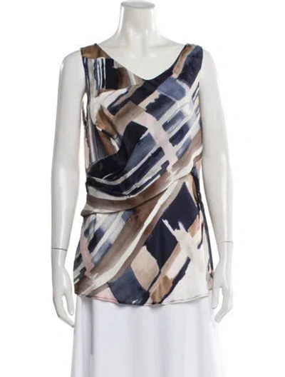 Pre-owned Oscar De La Renta Silk Printed Blouse In Blue