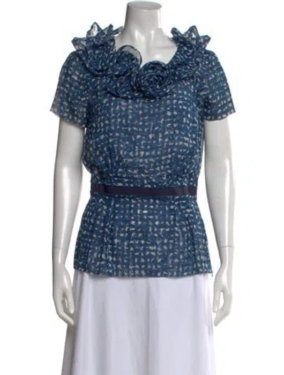 Pre-owned Oscar De La Renta Silk Printed Blouse In Blue