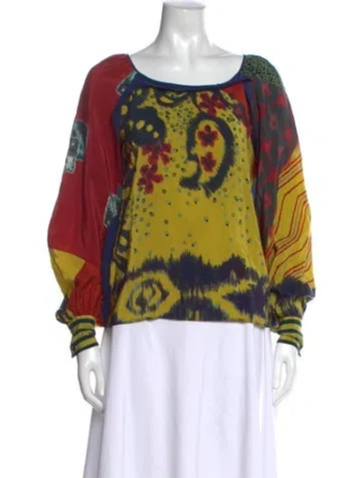 Pre-owned Oscar De La Renta Silk Printed Blouse In Blue