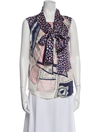 Pre-owned Oscar De La Renta Silk Printed Blouse In Pink