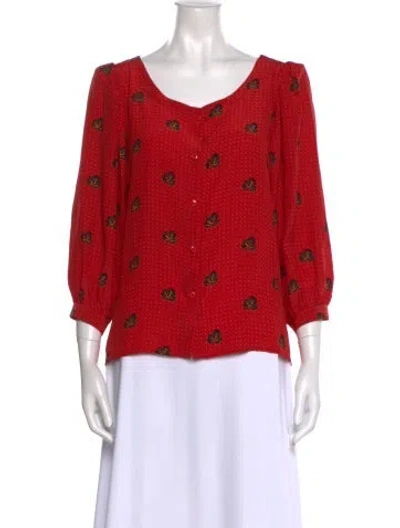 Pre-owned Oscar De La Renta Silk Printed Blouse In Red