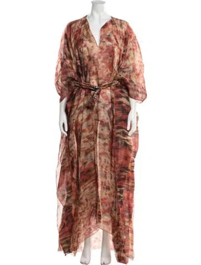 Pre-owned Oscar De La Renta Silk Printed Robe In Multicolor