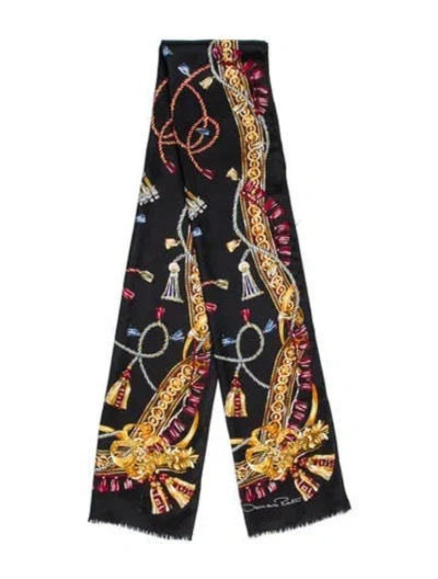 Pre-owned Oscar De La Renta Silk Printed Scarf In Neutral