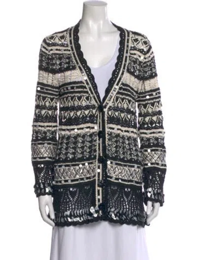 Pre-owned Oscar De La Renta Silk Printed Sweater In Black