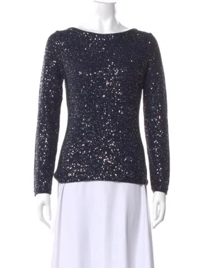 Pre-owned Oscar De La Renta Silk Printed Sweater In Blue
