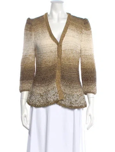 Pre-owned Oscar De La Renta Silk Printed Sweater In Neutral