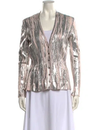 Pre-owned Oscar De La Renta Silk Printed Sweater In Pink