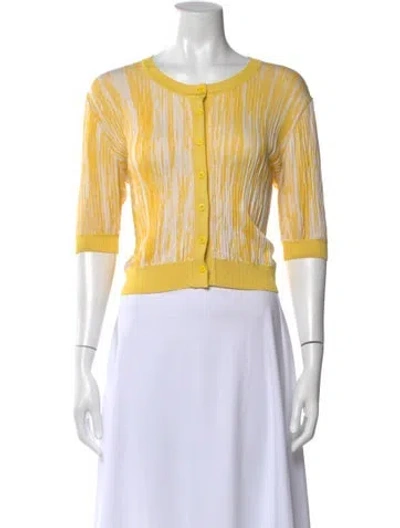 Pre-owned Oscar De La Renta Silk Printed Sweater In Yellow