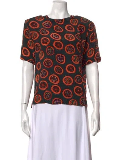 Pre-owned Oscar De La Renta Silk Printed Top In Red