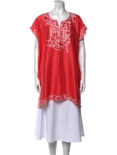 Pre-owned Oscar De La Renta Silk Printed Tunic In Red