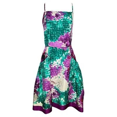 Pre-owned Oscar De La Renta Silk Purple Fit & Flare Dress W/ Maxi Shawl, 2010s