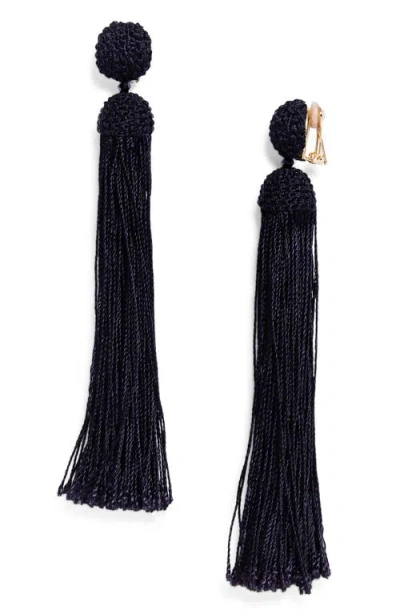 Oscar De La Renta Silk Rope Tassel Clip-on Earrings In Black