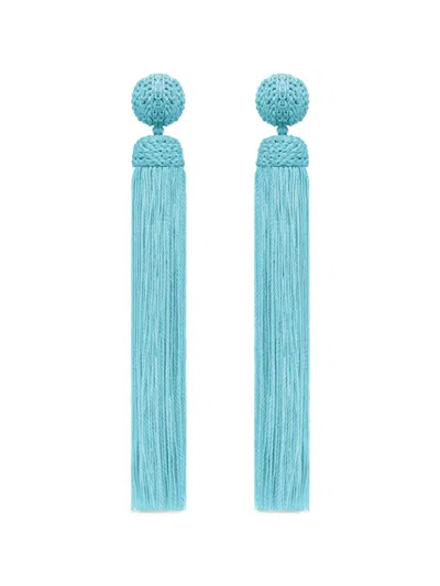 Oscar De La Renta Silk Rope Tassel Clip-on Earrings In Blue