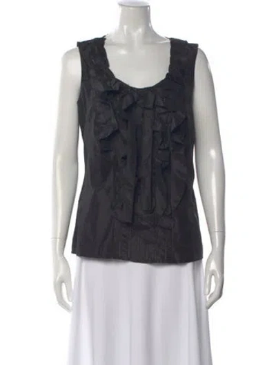 Pre-owned Oscar De La Renta Silk Scoop Neck Blouse In Black
