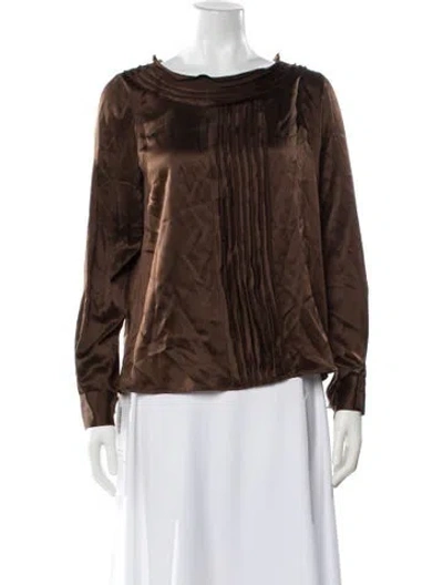 Pre-owned Oscar De La Renta Silk Scoop Neck Blouse In Brown