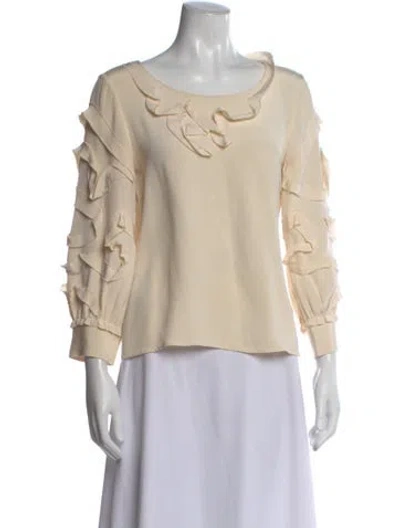 Pre-owned Oscar De La Renta Silk Scoop Neck Blouse In Neutral