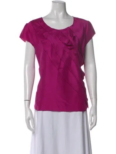 Pre-owned Oscar De La Renta Silk Scoop Neck Blouse In Purple