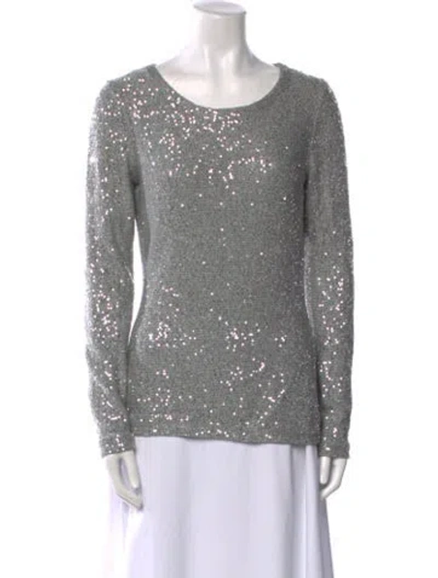 Pre-owned Oscar De La Renta Silk Scoop Neck Sweater In Gray