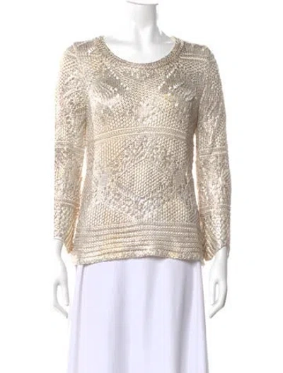 Pre-owned Oscar De La Renta Silk Scoop Neck Sweater In Neutral