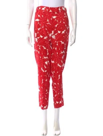 Pre-owned Oscar De La Renta Silk Skinny Leg Pants In Red